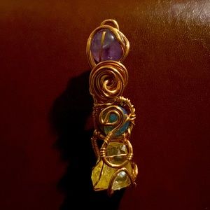 Copper Pendant with Amethyst, Blue Onyx Agate, & Citrine. Manifestation Pendant.